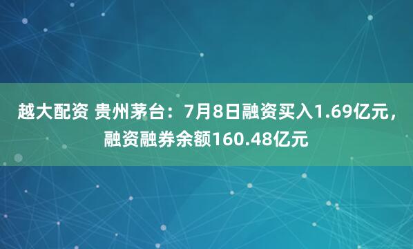 越大配资 贵州茅台：7月8日融资买入1.69亿元，融资融券余额160.48亿元